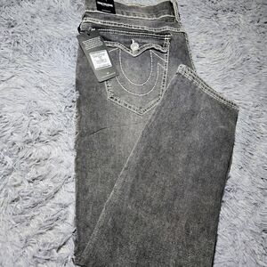 True Religion Gray Denim Jeans with White And Pink Stitching